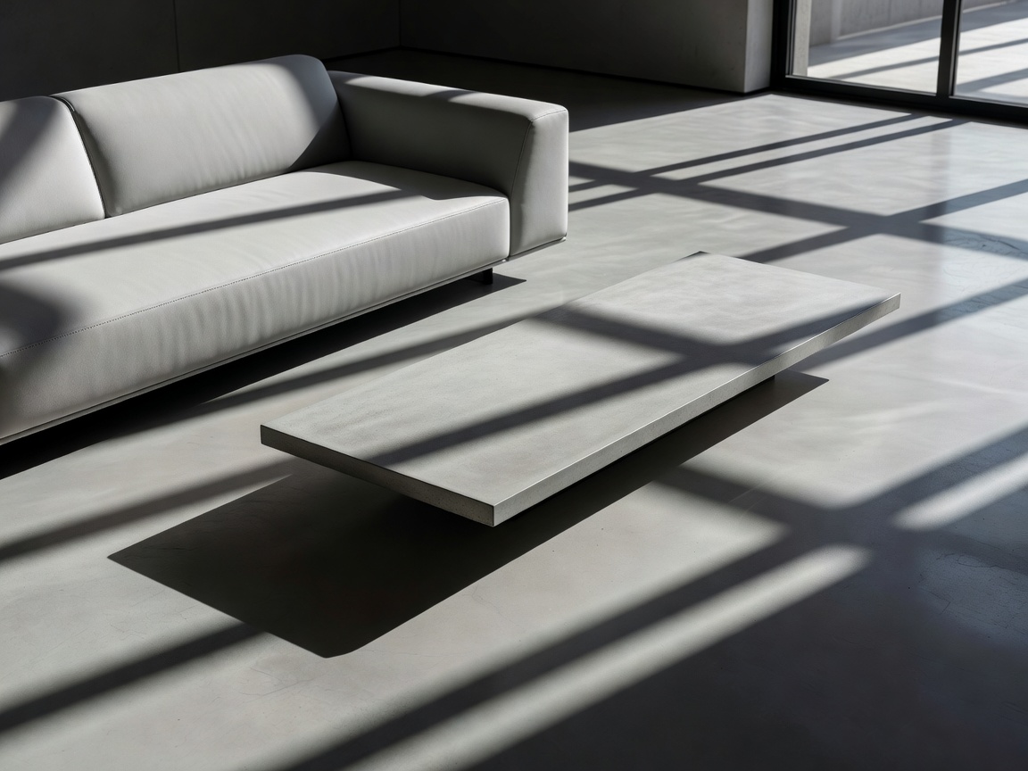 Detail shot of modern interior architecture featuring minimalist furniture and structural shadows