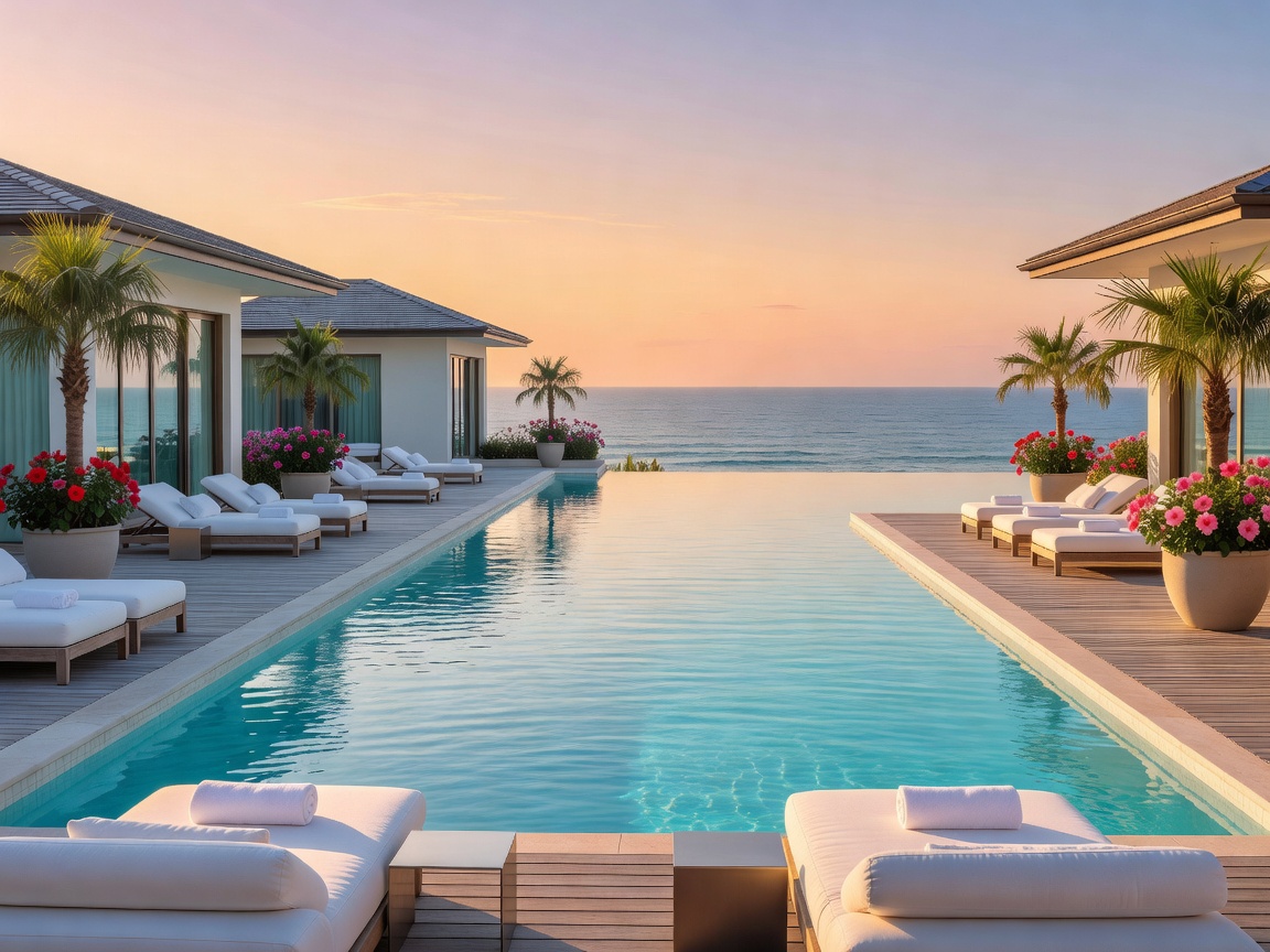 Serene view of a luxury coastal resort pool overlooking the ocean